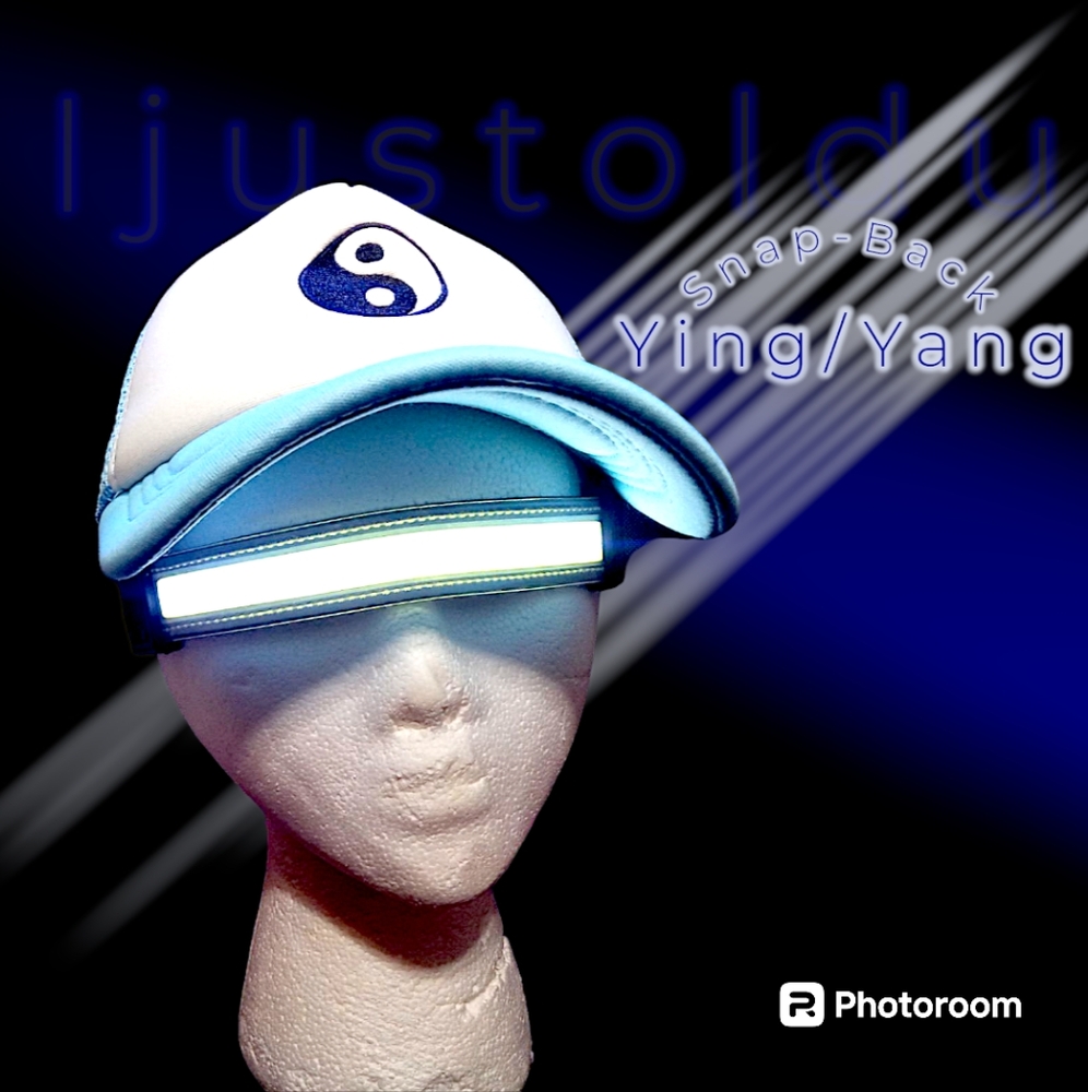 Snap-Back Ying/Yang Hat, Novelty, SkyBlue, White, Adjustable